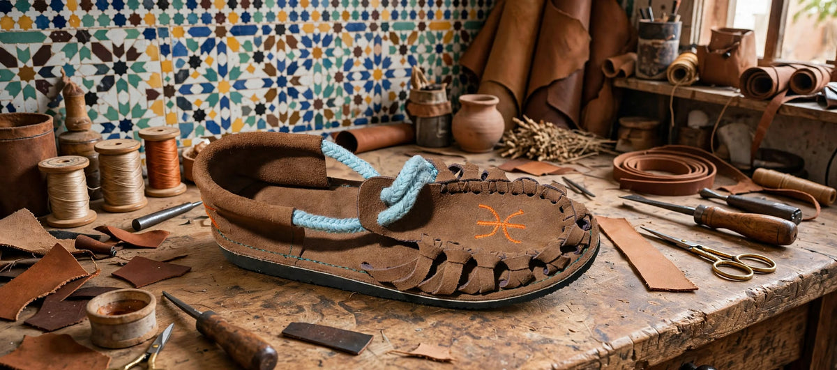Custom Country Flag Leather Sandals - Handmade in Morocco