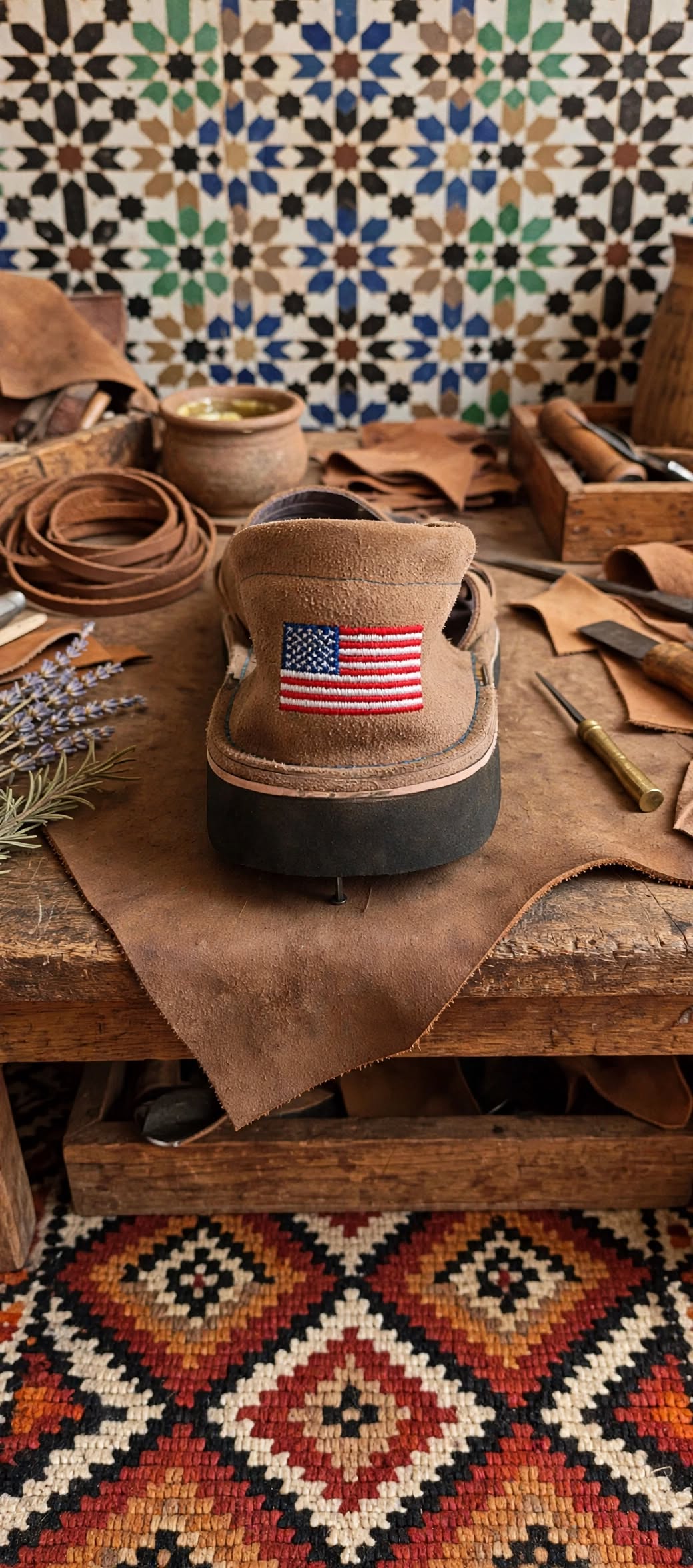 Custom Country Flag Leather Sandals - Handmade in Morocco
