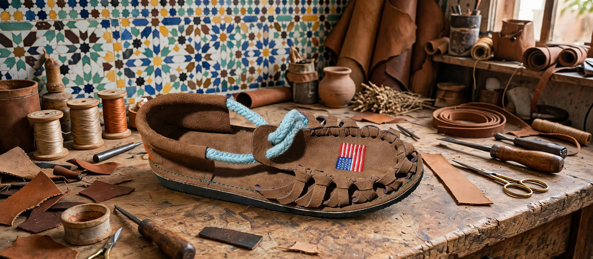 Custom Country Flag Leather Sandals - Handmade in Morocco