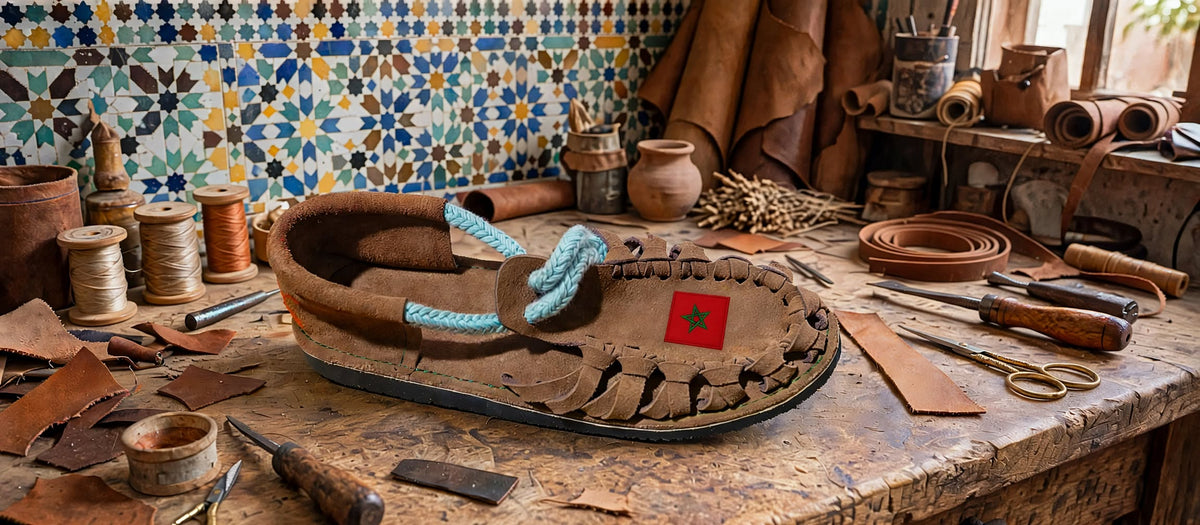 Custom Country Flag Leather Sandals - Handmade in Morocco