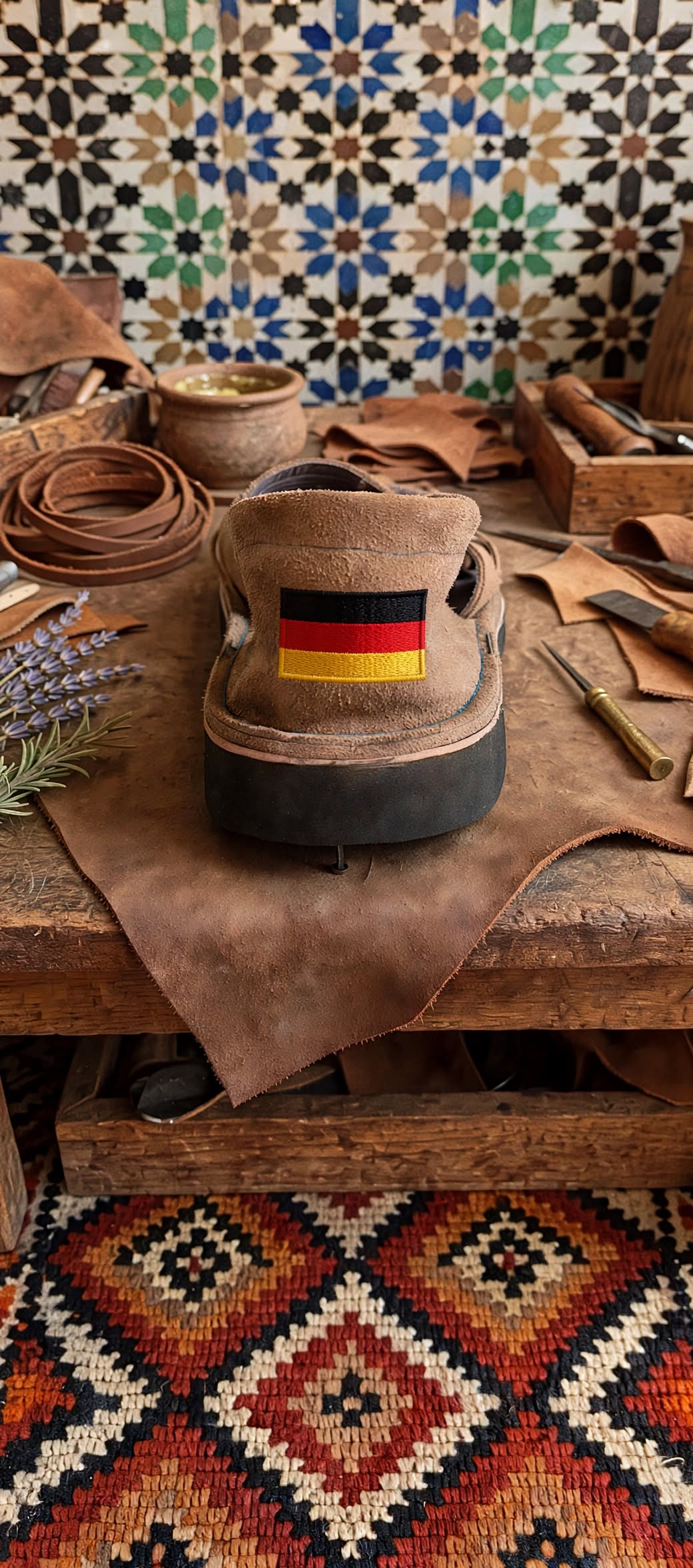 Custom Country Flag Leather Sandals - Handmade in Morocco