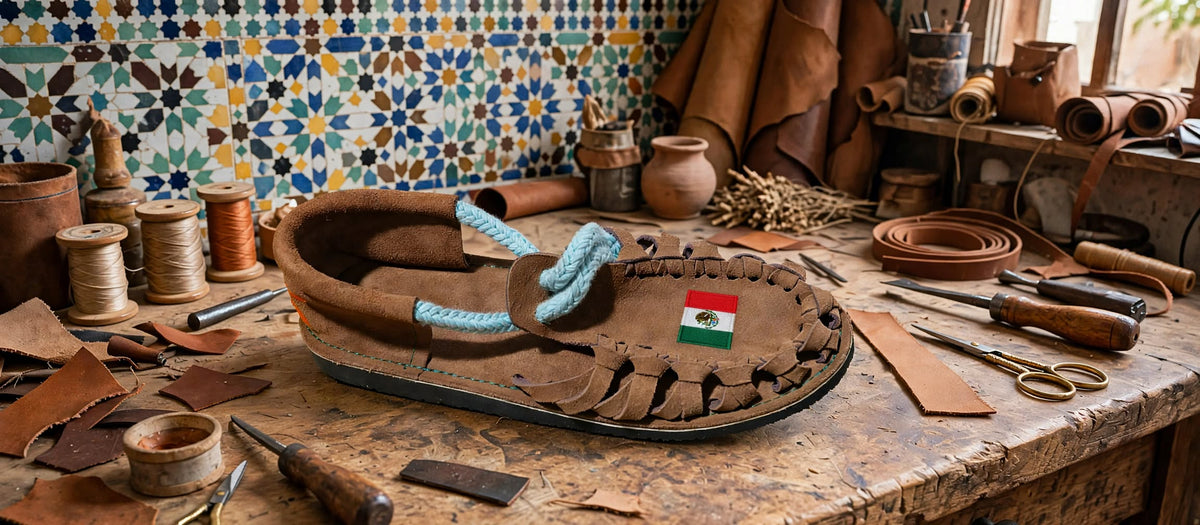 Custom Country Flag Leather Sandals - Handmade in Morocco