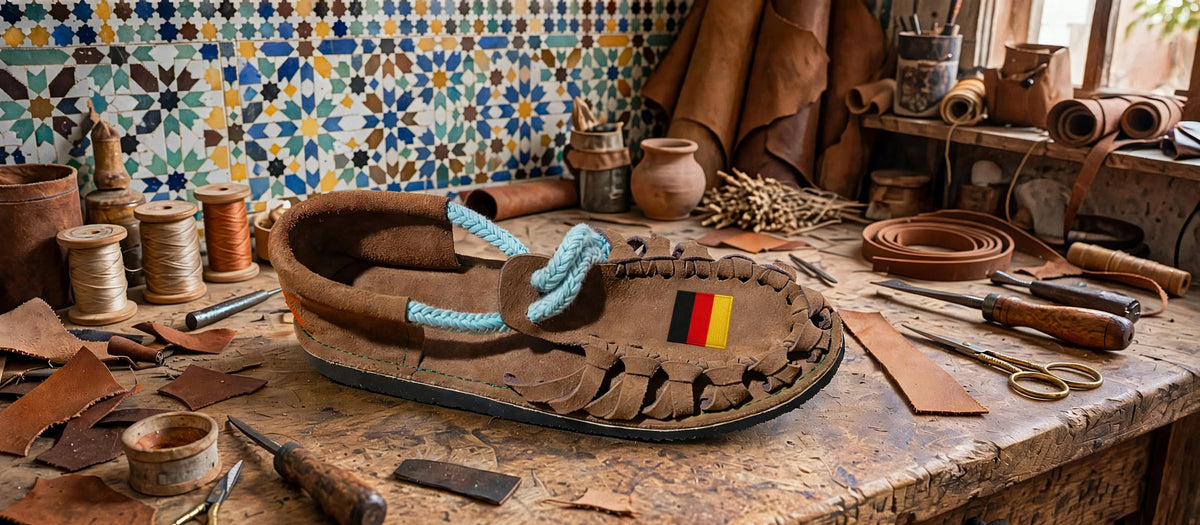 Custom Country Flag Leather Sandals - Handmade in Morocco